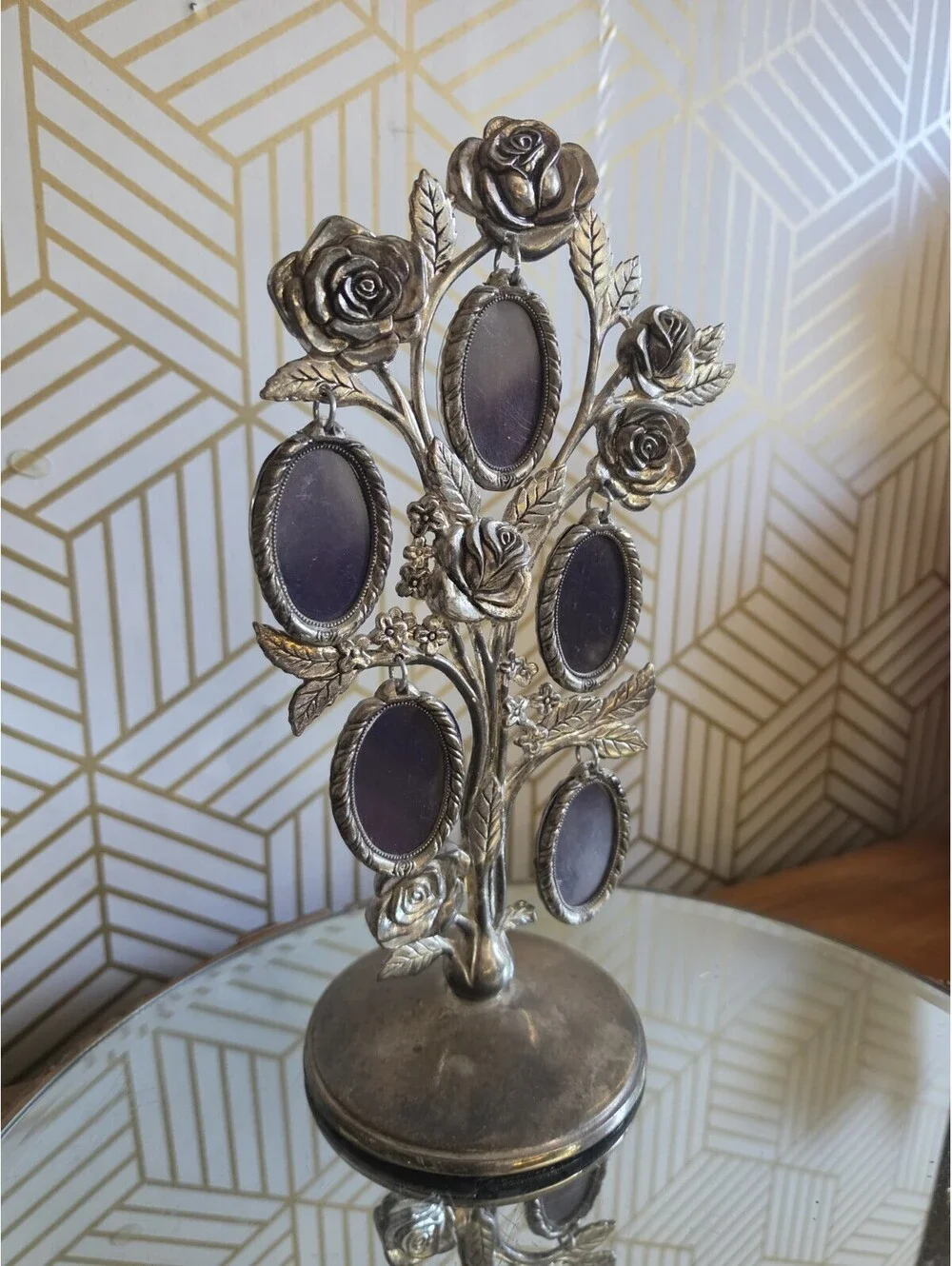 Vintage Godinger Silver Co Photo Tree w Roses Double 5 Sided Frames